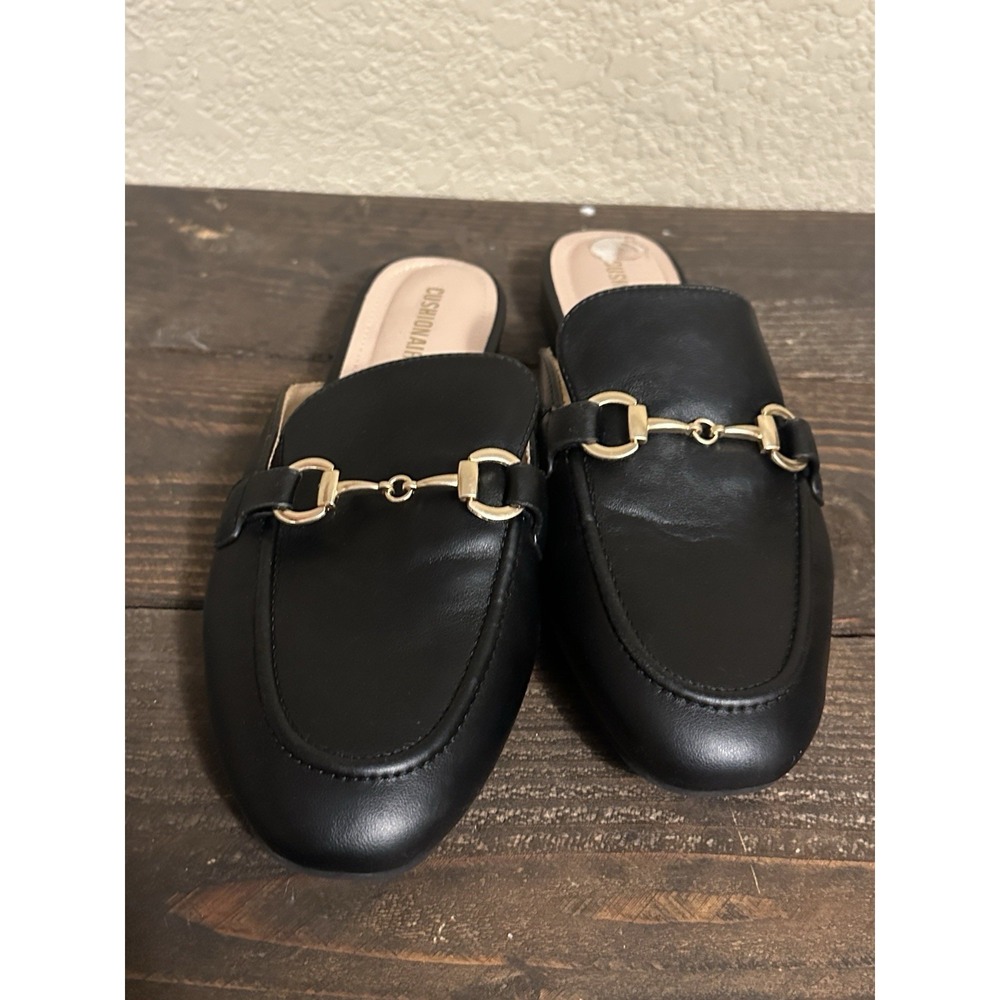 Cushionaire Black & Gold Faux-Leather Loafer Mule Shoes Women's Size 10 M - Picture 6 of 13